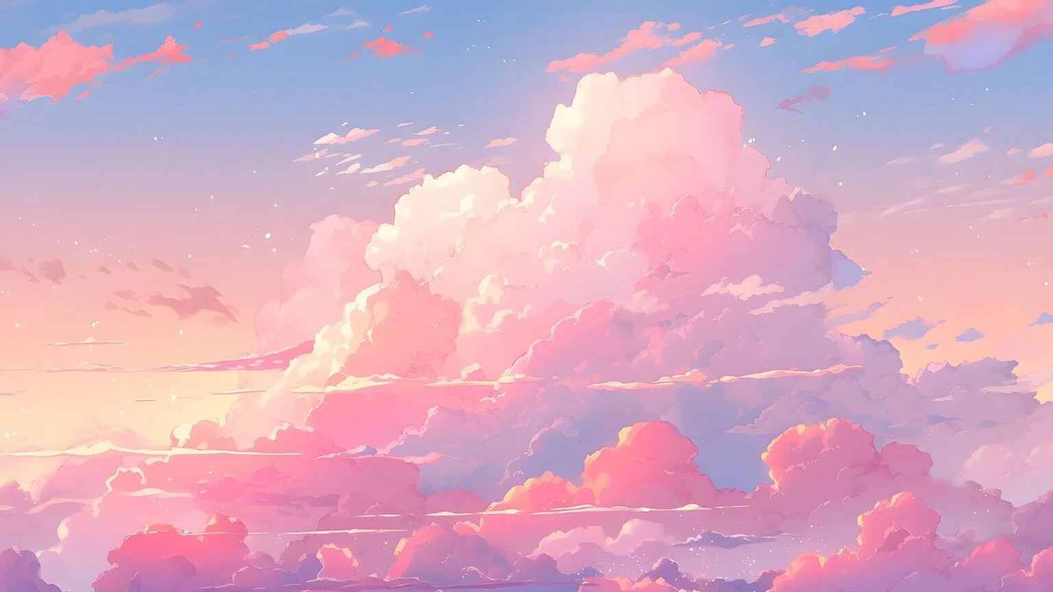 Ảnh minh họa bầu trời liễu như yên với mây hồng pastel phong cách anime đẹp mơ màng