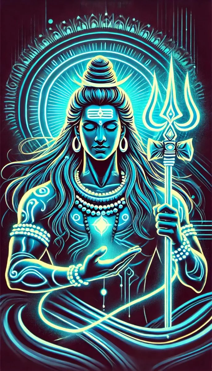 Thần Shiva neon xanh hào quang làm hình nền PowerPoint ấn tượng