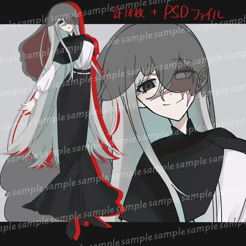 Anime nữ tóc dài váy đen làm hình nền PowerPoint