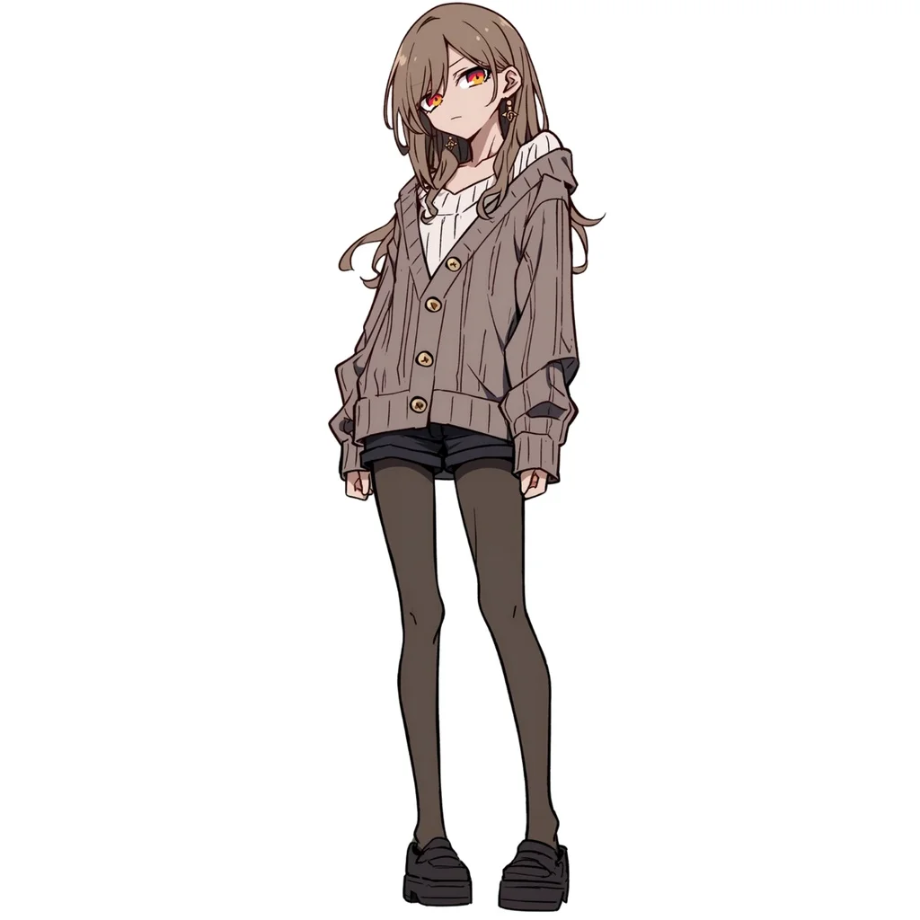 Anime nữ cardigan nâu quần short làm hình nền PowerPoint
