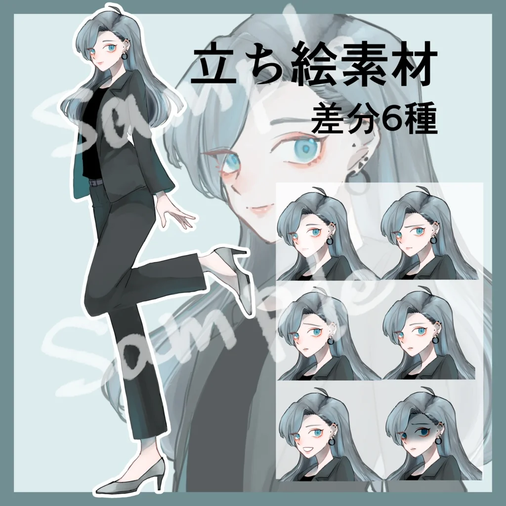 Nhân vật anime tóc xanh suit biểu cảm đa dạng làm hình nền PowerPoint