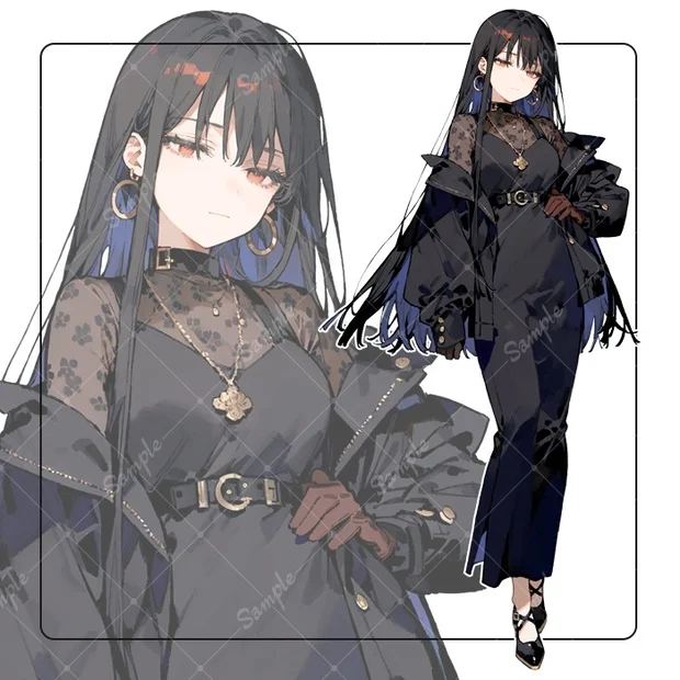 Nhân vật anime tóc đen trang phục gothic tối màu hình nền PowerPoint