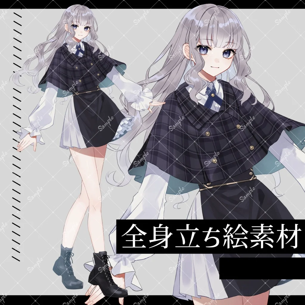 Anime nữ tóc bạc đồng phục caro hình nền PowerPoint