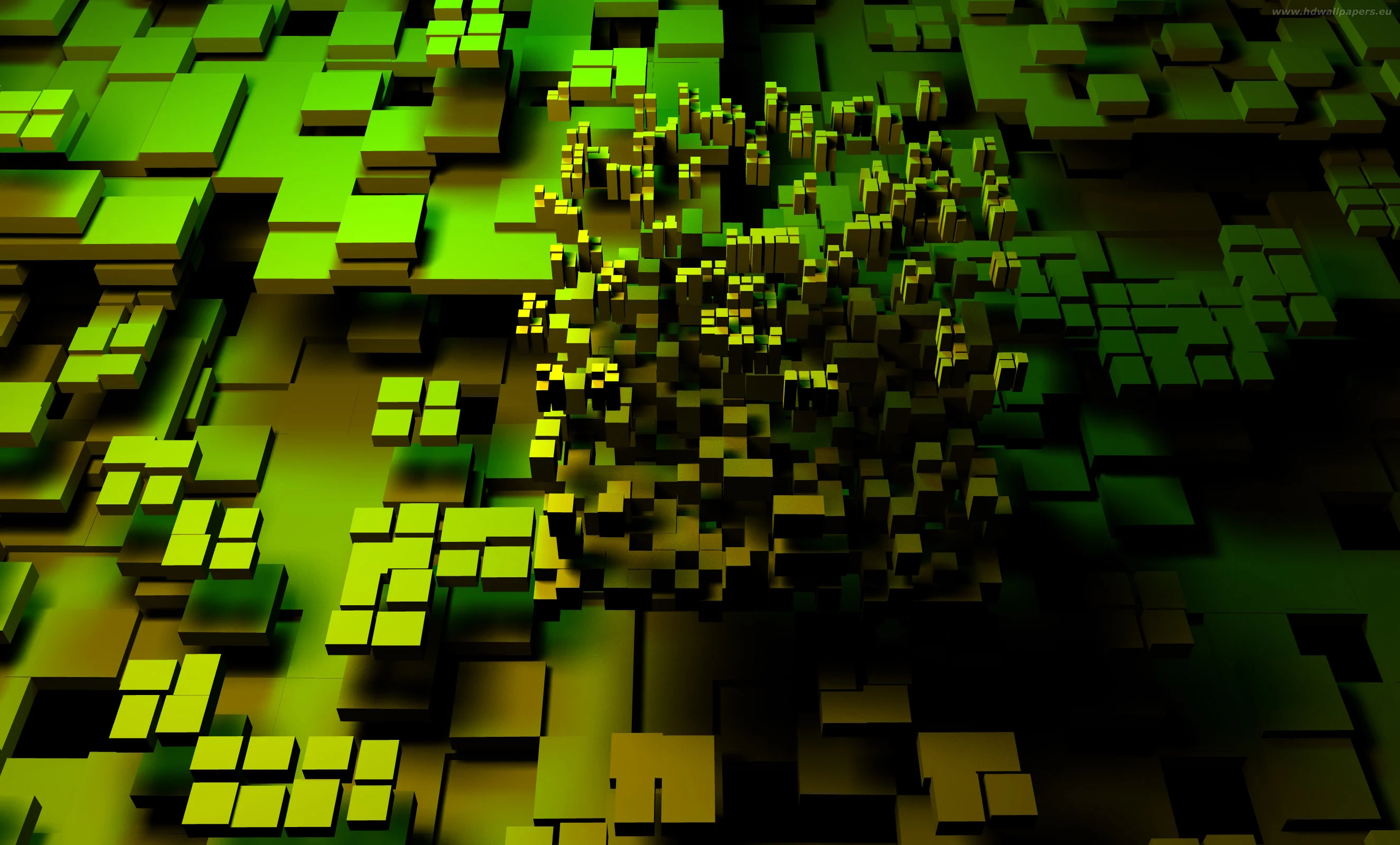 Hình nền 3D khối vuông voxel xanh vàng trừu tượng